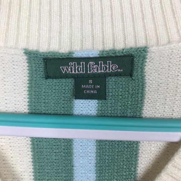 Wild Fable striped sweater puff sleeves v neck oversize cozy tunic length small - Picture 2 of 7